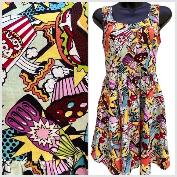 Fun Comic Book Pop Sleeveless Fit & Flare Retro Above Knee Dress Women’s S - Picture 1 of 11